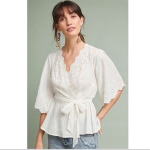 NWT Anthropologie White Wrap Eyelet Top